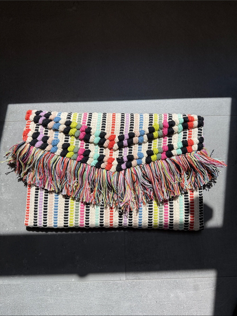 Stella&Dot Multicolor Woven Fringe Envelope Clutch -  Colorful Stripe